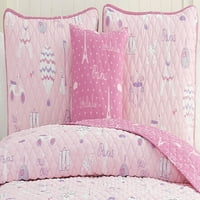 + Белла мечта Париж Розово памучно юрган спален комплект, пълна постелка лек