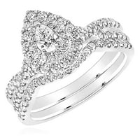 0,96ctw естествен диамант 14k бяла златна круша ореол булчински сватбен пръстен комплект