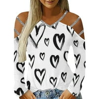 HoneelAdyy Clearance под 10 $ Щастлива риза на Свети Валентин за жени очарователно студено рамо любов сладка сърце блуза празник v шия тънка блуза