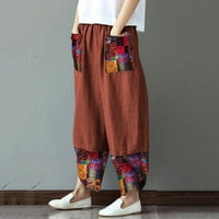 Xinqinghao Plus Размер товарни панталони за жени жени ежедневни памучни бельо печат пачуърк неравномерно разхлабени панталони