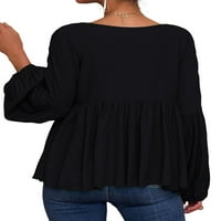 Женски V-образно деколте с дълъг ръкав твърди тениски върхове дами ежедневни пуловер блуза тройник