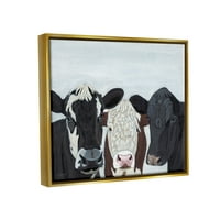 Ступел Три Крави Забавно Ферма Портрет Животни И Насекоми Живопис Злато Плават Рамкирани Изкуство Печат Стена Изкуство