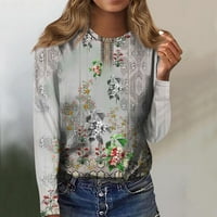 Feternal Women's Fashion Casual Longleve Print Print Round Neck Pullover Top блуза