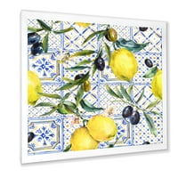 Дизайнерска геометрична шарка от лимонов орнамент върху тропически Арт Принт