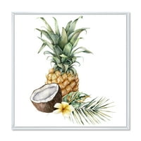 Дизайнарт 'ананас с Плумерия кокос и палмови листа' традиционна рамка платно за стена арт принт