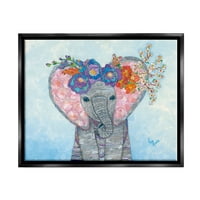 Ступел индустрии Бебе Слон и мишка украсени цветни цветове колаж Живопис реактивен Черен плаващ рамка платно печат стена изкуство, дизайн от Лиза Моралес