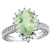 10k бяло злато истинско зелено аметистово пръстен круша 12x диамантен акцент размер 8.5