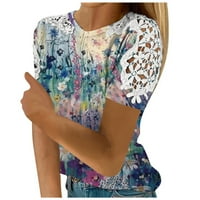 Ризи за жени модерни облечени ежедневни флорални летни върхове дантелени плетене на една кука с кръгли ризи с къси ръкави ризи блузи, многоцветни s