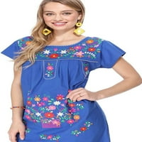Женски Cinco de Mayo спокойна флорална мексиканска памучна рокля в стил пуебла в стил пуебла