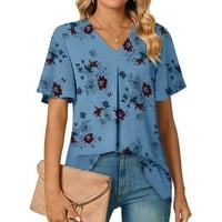 Жени V Врат късо ръкави ризи летни ежедневни тениски свободни флорални блузи