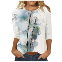 Дамски блузи блуза флорален ръкав Модна жена плюс ризи екипаж на врата летни върхове бели XXL