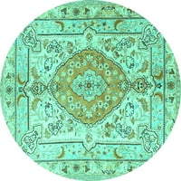Ahgly Company Indoor Round Medallion Turquoise Blue Traditional Area Cugs, 7 'Round