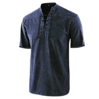 Ризи за мъже V-образни винтидж дантелени вратовръзки с къс ръкав готическа тениска