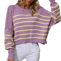 Елегантни и универсални дами за жени, разхлабени кръгли вратни плетен плетен пуловер лилав размер xl