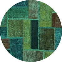 Ahgly Company Machine Pashable Indoor Round Packwork Turquoise Blue Transitional Area Rugs, 5 'Round
