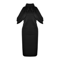 Личностна рокля от твърд цвят прост и деликатен дизайн, подходящ за всички случаи женска рокля с черна m