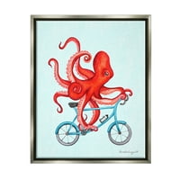 Ступел индустрии Червен октопод пипала Езда Син велосипед Графичен Арт блясък сив плаваща рамка платно печат стена изкуство, дизайн