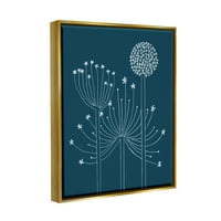 Ступел индустрии разнообразни глухарче диви растителни венчелистчета графично изкуство металик злато плаваща рамка платно печат стена изкуство, дизайн от Алисия