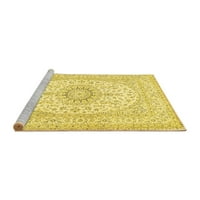 Ahgly Company Machine Pashable Indoor Rectangle Medallion Yellow Traditional Area Cugs, 8 '12'
