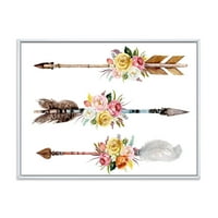 Дизайнарт 'цветя и етнически пера на Родни стрели' Бохемски и еклектичен рамка платно за стена арт принт