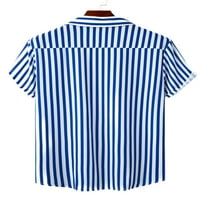 Haite Men Tops с къс ръкав тениска раирана тениска ваканция летни ризи празнични гърди джоб блуза синьо 2xl