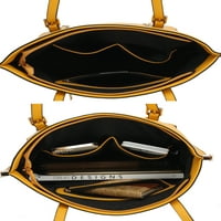 Колекция Дамска пазарска чанта от шкурка от веган кожа с портмоне от Миа К., 2 части, жълта