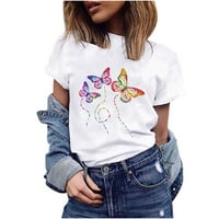 Wandatree Summer Womens Tops Смешно отпечатани тениски с къс ръкав Моден ежедневен графичен екипаж на врата пуловер тийнейджъри