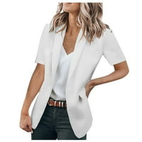 Ткинг модни дамски топли костюми Якета Небрежно къс ръкав Лапели плътни джобове Office Coats White 2XL