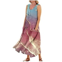 Apepal Summer Dress Женски лятна ежедневна модна отпечатана рокля без ръкави за кръгла шия