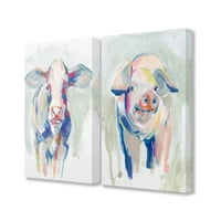 Ступел Начало Дé Цветен крава и свинеферма животни картини платно стена изкуство от Дженифър Пакстън Паркър