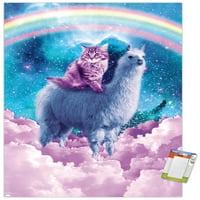 Джеймс Букър - Rainbow Llama Cat Clouds Wall Poster, 14.725 22.375