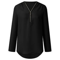 Блузи и върхове от оалиро и върхове, облечени женски върхове и блузи женски летни ризи цип ежедневна туника с v-образни ролки за блуза тениска черно