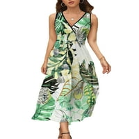 Lumento Ladies Kaftan Vacation дълга рокля Хавайска флорална щампа Макси рокли Бохемски без ръкави летен плаж Sundress