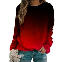 Дамски върхове жени горещ отпечатък градиент o Суичър на шията с дълъг ръкав разхлабен пуловер блуза отгоре червен L