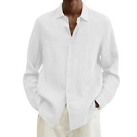pxiakgy мъжки ризи мъжки лятно памучно бельо солидно ежедневно плюс размер разхлабена риза Мъжки отхвърлете яката с дълъг ръкав риза мъже ризи бяло + 5xl