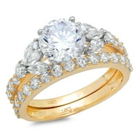 3. CT кръгла изрязана истински култивиран диамант Si1-Si J-K 18K Жълто бяло злато годеж сватбен булчински комплект дизайнер пръстен