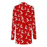 Жени графични печат отворени предни якета за връхни дрехи V Врат с дълги ръкави Кардигани Пуловери Северни палта червени xxl