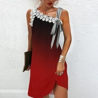 Cethrio Summer ежедневна рокля - Лятна модна печатаща екипаж на врата на врата без ръкави от рамо рокля червено