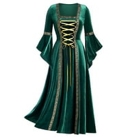 Ренесансови костюми за жените лъскави ръкав Средновековен рокля Дължина на подаване на дантела нагоре рокля Хелоуин топка рокля