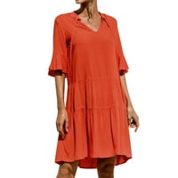 IOPQO Лятна рокля Небрежна рокля Лято женски отпечатана малка v Врат, разпалена рокля с ръкав Торта Рокля Женски рокли Уайт XL