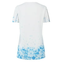 Женски ризи женска модна тениска удобна ежедневна дантела с V-образно вещество солиден цвят винтидж щампа с къс ръкав отгоре син xxl