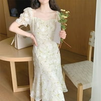 Жени лятна рокля френски стил флорална бродирана рокля Елегантна бутер ръкав тънък рокля с дълга