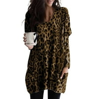 Дасайо плюс размер блуза за жени леопардови печат върхове Небрежни дълги ръкави пуловери с джобове