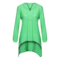 Летни спестявания Изчистване на блуза Xihbxyly ризи за жени модерни, дамски V-образно деколте с дълъг ръкав хлабав копче памук и бельо туника ризи летни ризи зелени s