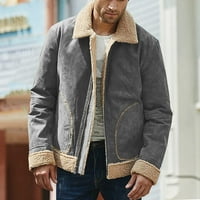 Shpwfbe ризи с дълъг ръкав за мъже плюс размер зимно палто лапина яка подплатена кожено яке винтидж сгъстяващо палто овча кожа яке