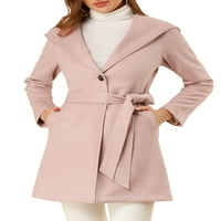 Уникални изгодни Дамски зимни Ревера качулка джоб обвивка колан дълго палто