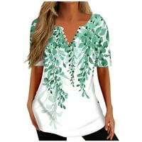 Strungten летни ризи за жени печат v шия с къси ръкави върхове флорални отпечатани копчета блуза отгоре облечени блузи за жени