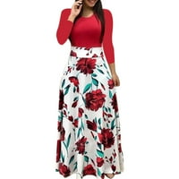 PHONESOAP летни рокли за жени модни жени с дълъг ръкав флорален бохо печат дълга рокля дами ежедневна рокля червено