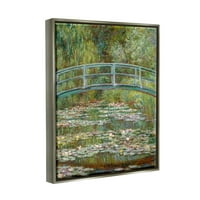Ступел индустрии мост над лилии Моне класически Живопис блясък сива рамка плаващо платно стена изкуство, 16х20