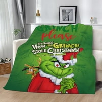 Коледно фланелно хвърляне на одеяло Grinch Print Super Soft Bendet Machine ПРОЧАВАНЕ ЛИЛО топло коледно размито одеяло за хол